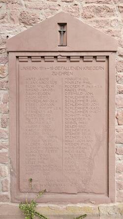 Gedenktafel Erster Weltkrieg an der St. Bonifatiuskirche in Weinsheim